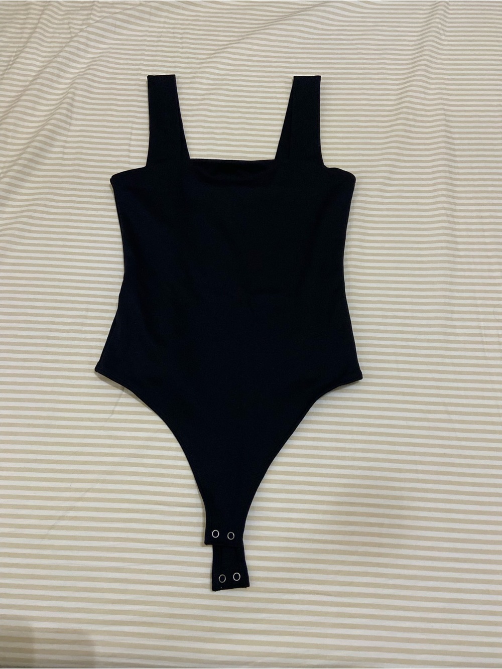 Abercrombie & Fitch Black Bodysuit with Wide Straps Square Neckline Thong XS